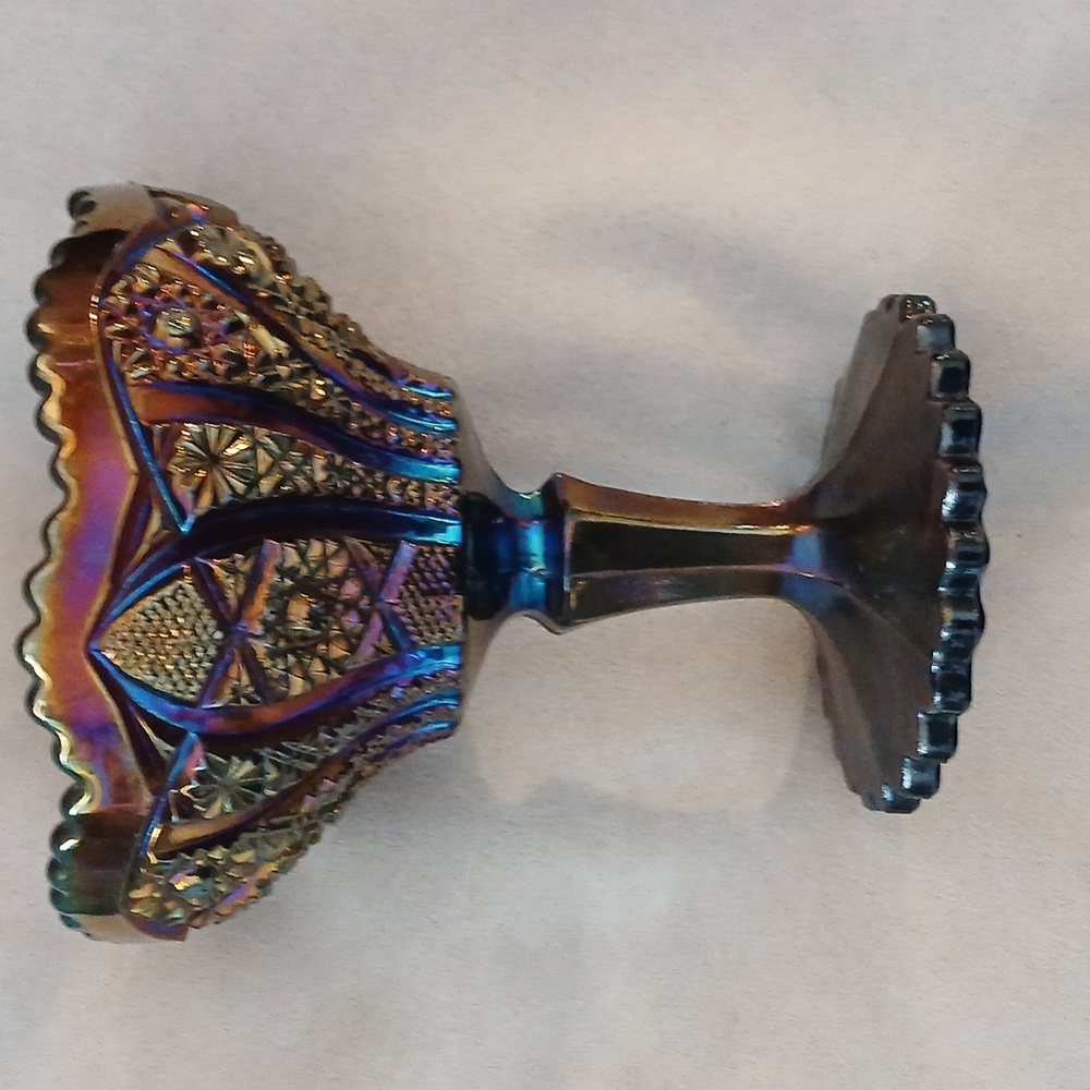 1960s Imperial carnival glass compote 7 3/4"
